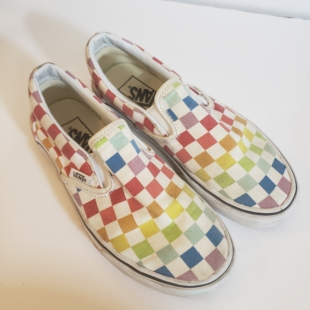 Vans Rainbow Checkerboard Slip On Skate Shoes Mens 4 Womens 5.5